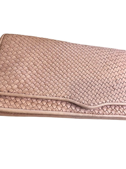 Rebecca Minkoff Honey Woven Leather Soft Clutch Pink and Dust Bag