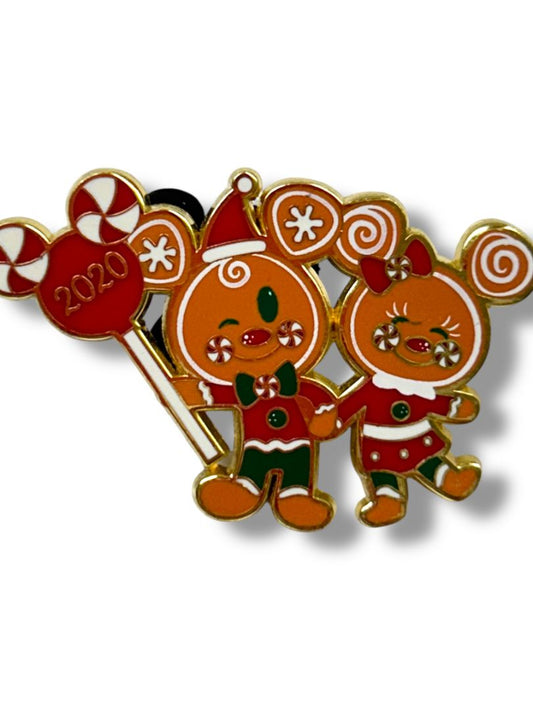 2020 Disney Lapel Pin Mickey and Minnie Gingerbread 1.75" Holiday
