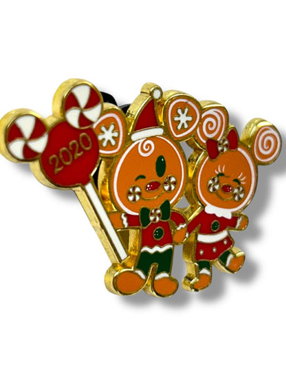 2020 Disney Lapel Pin Mickey and Minnie Gingerbread 1.75" Holiday