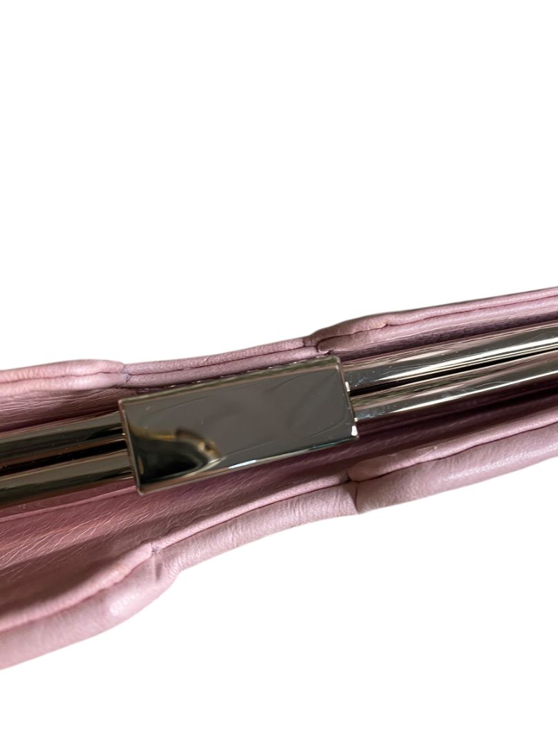Rebecca Minkoff Honey Woven Leather Soft Clutch Pink and Dust Bag