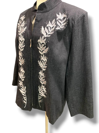Size XL Susan Graver Black Full Zip Womens Denim Embroidered Jacket
