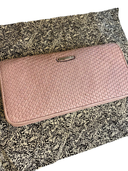 Rebecca Minkoff Honey Woven Leather Soft Clutch Pink and Dust Bag
