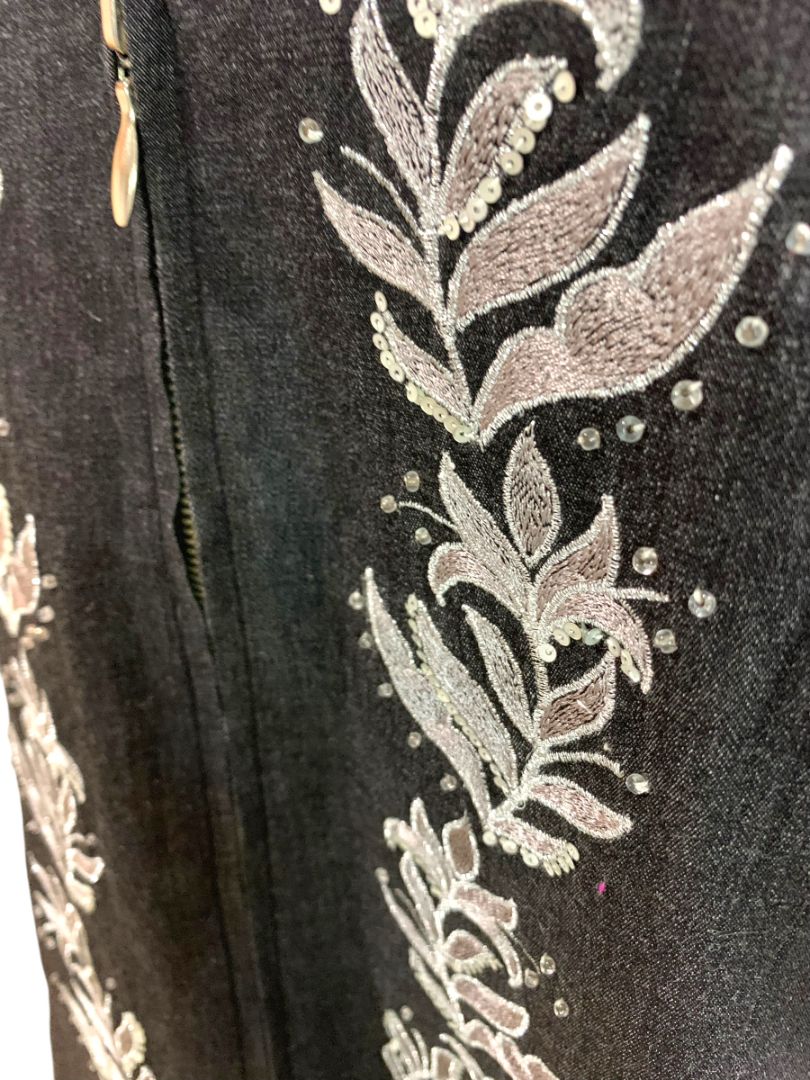 Size XL Susan Graver Black Full Zip Womens Denim Embroidered Jacket