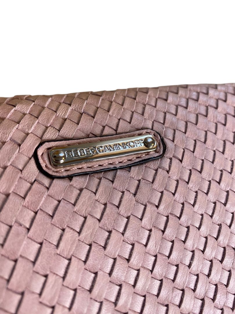 Rebecca Minkoff Honey Woven Leather Soft Clutch Pink and Dust Bag