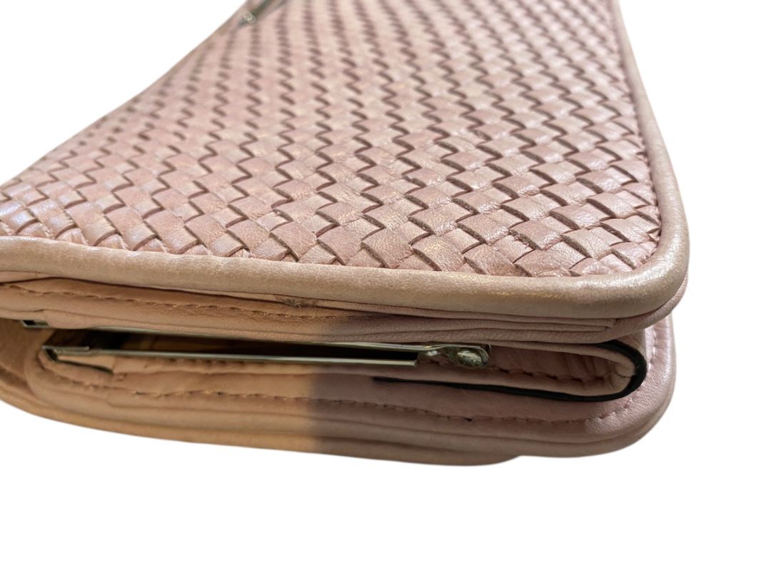 Rebecca Minkoff Honey Woven Leather Soft Clutch Pink and Dust Bag