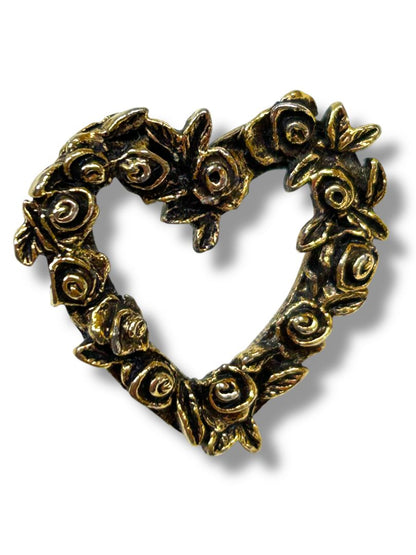 Signed CTA Open Heart and Roses Lapel Pin .8" Goldtone