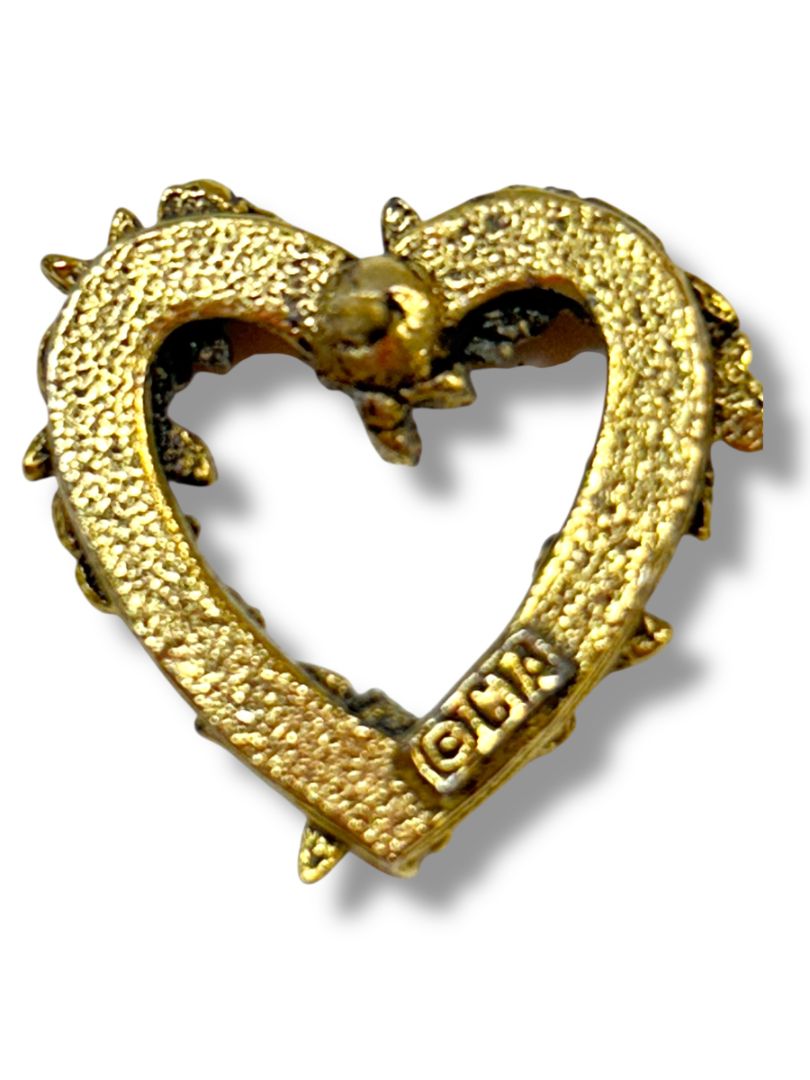 Signed CTA Open Heart and Roses Lapel Pin .8" Goldtone