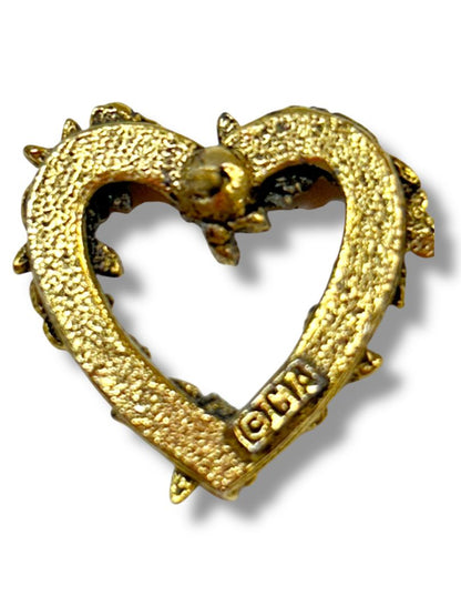 Signed CTA Open Heart and Roses Lapel Pin .8" Goldtone
