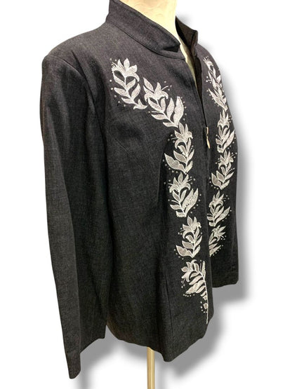 Size XL Susan Graver Black Full Zip Womens Denim Embroidered Jacket