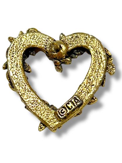Signed CTA Open Heart and Roses Lapel Pin .8" Goldtone