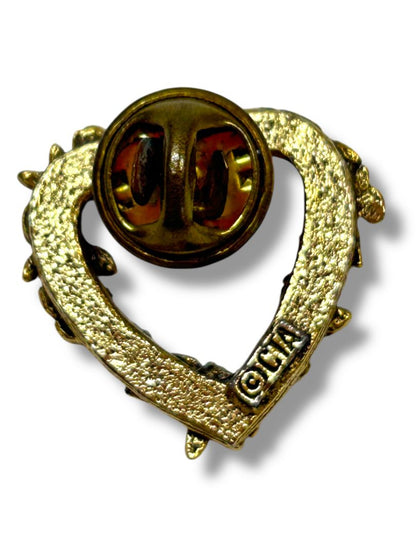 Signed CTA Open Heart and Roses Lapel Pin .8" Goldtone