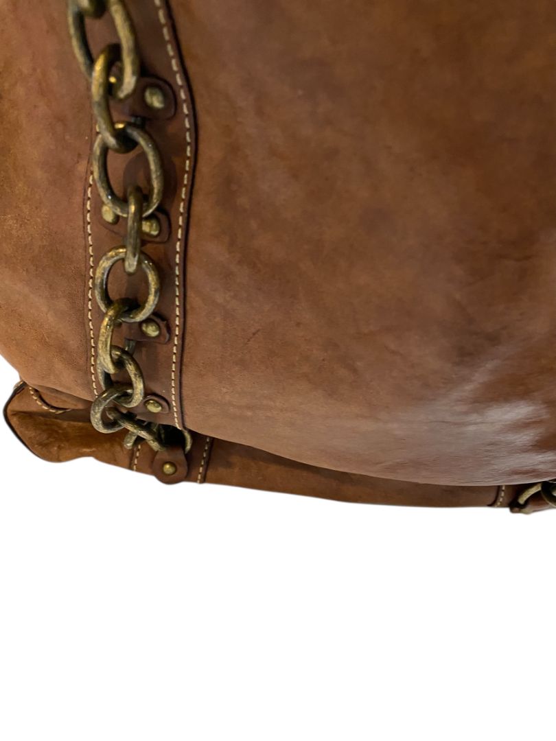 J.Crew Brown Leather Tote Handbag Chain Detail Boho Retro Style