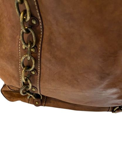 J.Crew Brown Leather Tote Handbag Chain Detail Boho Retro Style