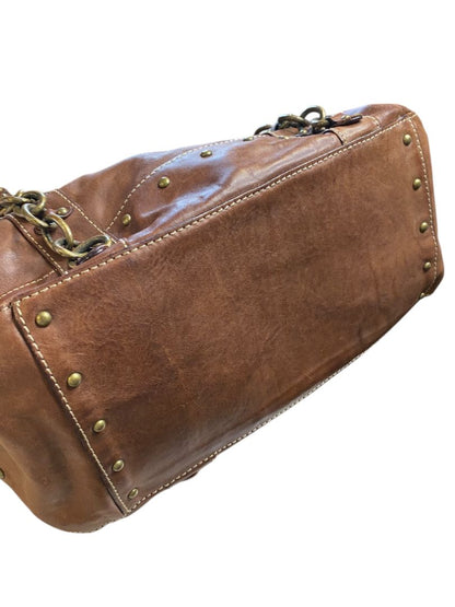 J.Crew Brown Leather Tote Handbag Chain Detail Boho Retro Style
