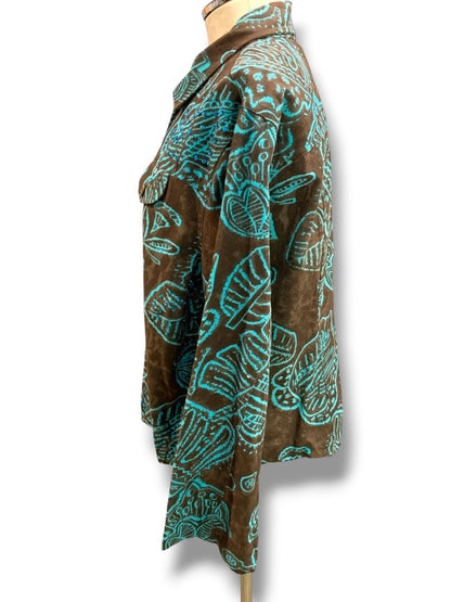 Size 1X Gaudy Couture Womens Brown Turquoise Embellished Jacket Cotton