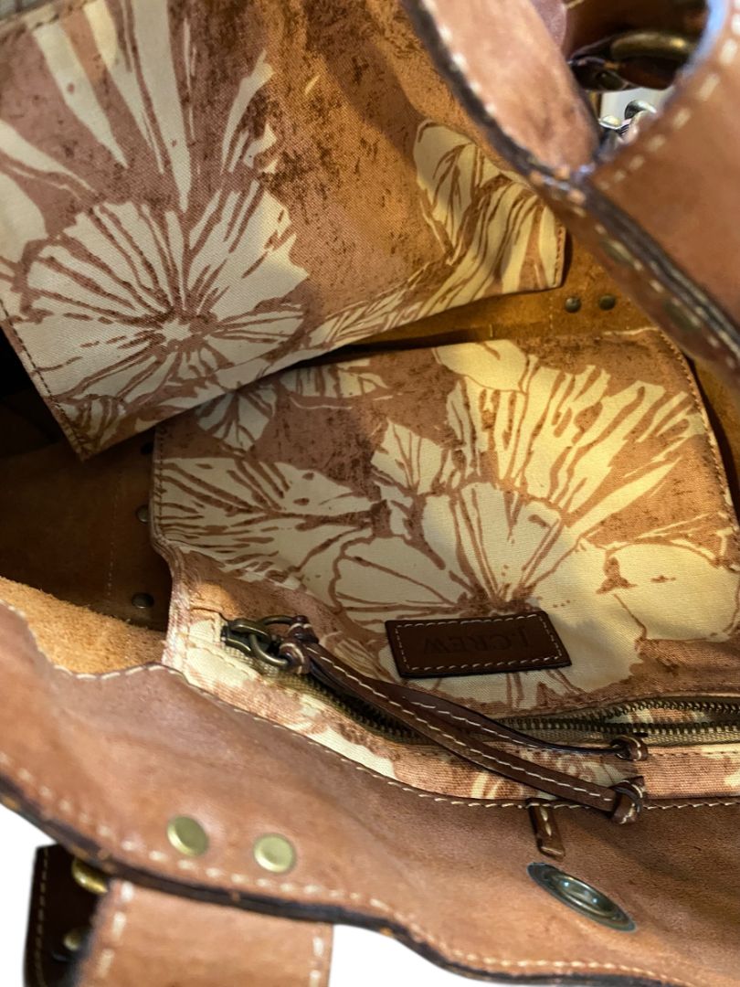 J.Crew Brown Leather Tote Handbag Chain Detail Boho Retro Style