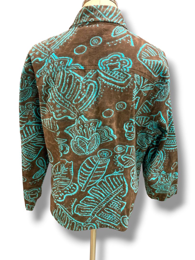 Size 1X Gaudy Couture Womens Brown Turquoise Embellished Jacket Cotton