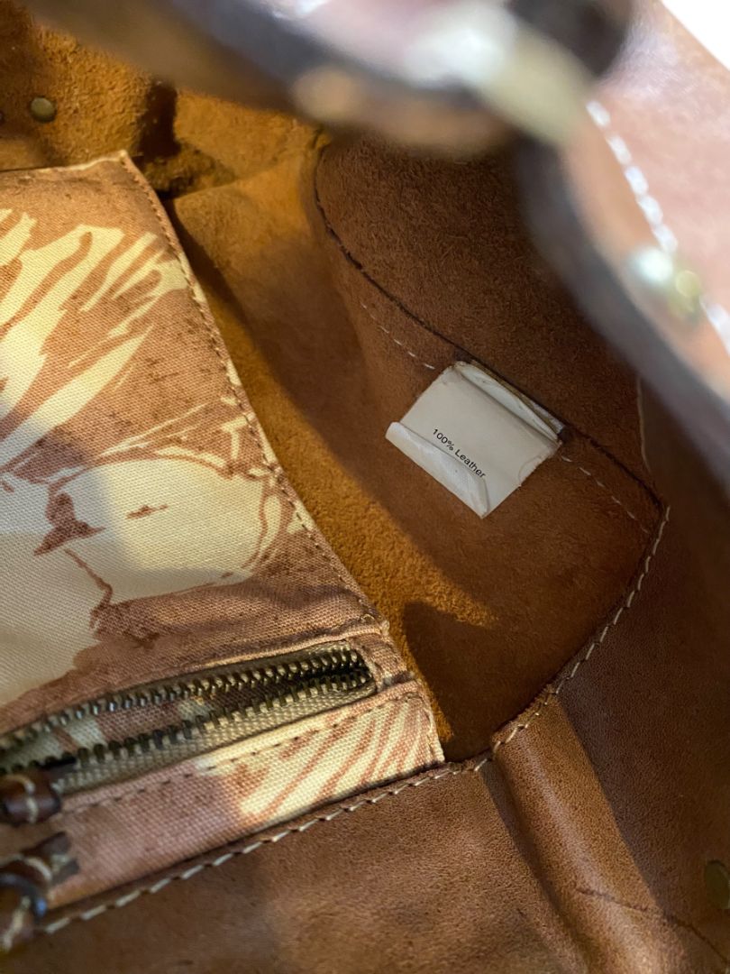 J.Crew Brown Leather Tote Handbag Chain Detail Boho Retro Style