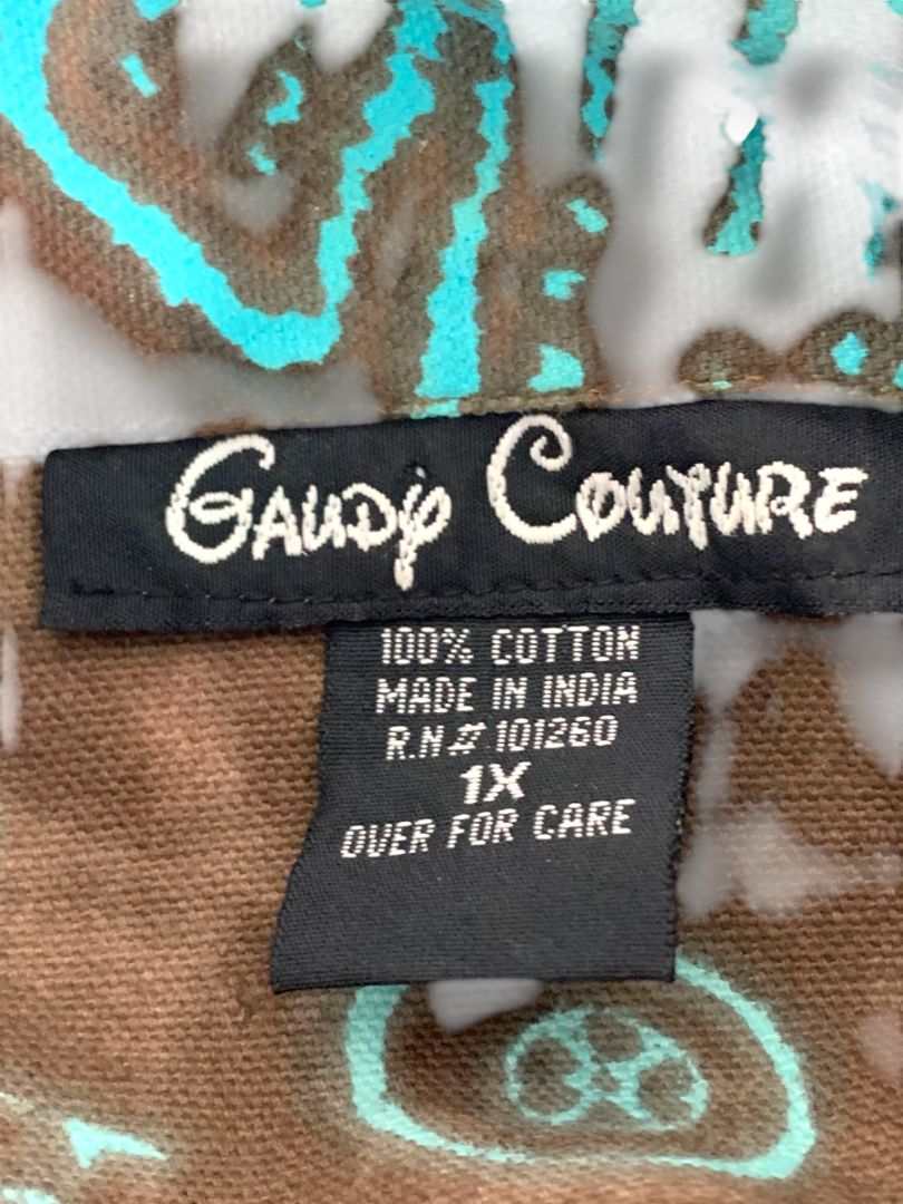 Size 1X Gaudy Couture Womens Brown Turquoise Embellished Jacket Cotton
