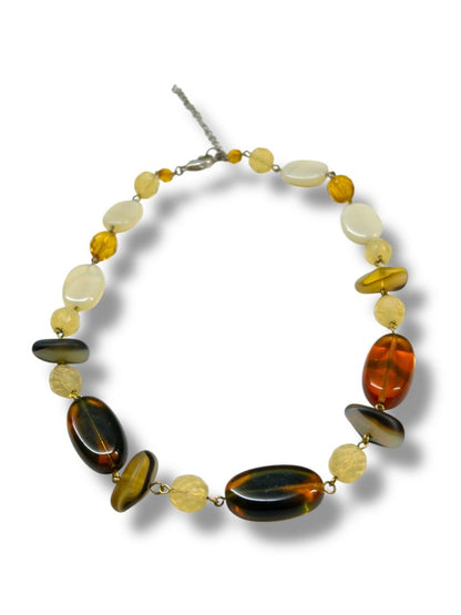 Natural Color Mixed Bead Silvertone Necklace 16-18"