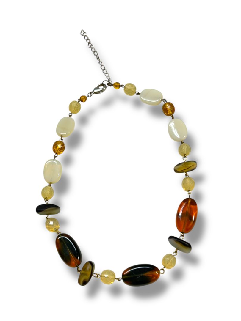 Natural Color Mixed Bead Silvertone Necklace 16-18"
