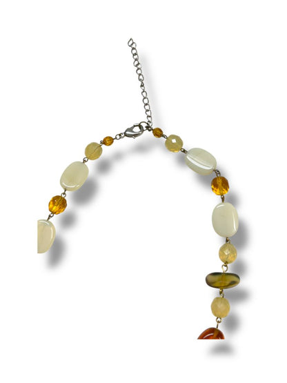 Natural Color Mixed Bead Silvertone Necklace 16-18"