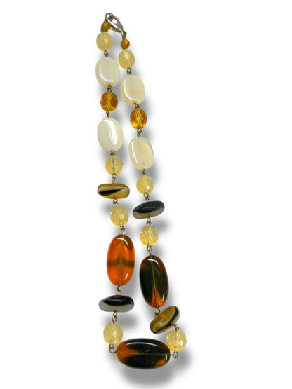 Natural Color Mixed Bead Silvertone Necklace 16-18"