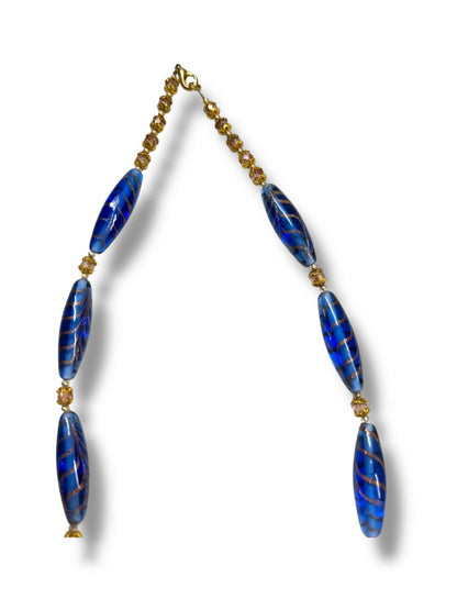 Vintage Oblong Glass Beaded Necklace Goldtone Spacers 21" Lobster Clasp