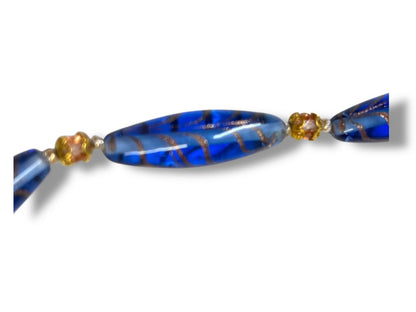 Vintage Oblong Glass Beaded Necklace Goldtone Spacers 21" Lobster Clasp