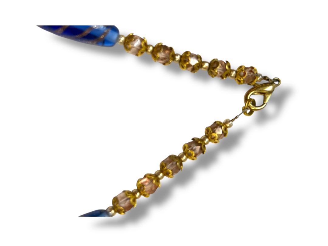 Vintage Oblong Glass Beaded Necklace Goldtone Spacers 21" Lobster Clasp