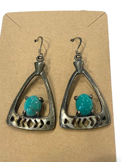 Sterling Silver Variscite Native Style Handmade Dangle Pierced Earrings