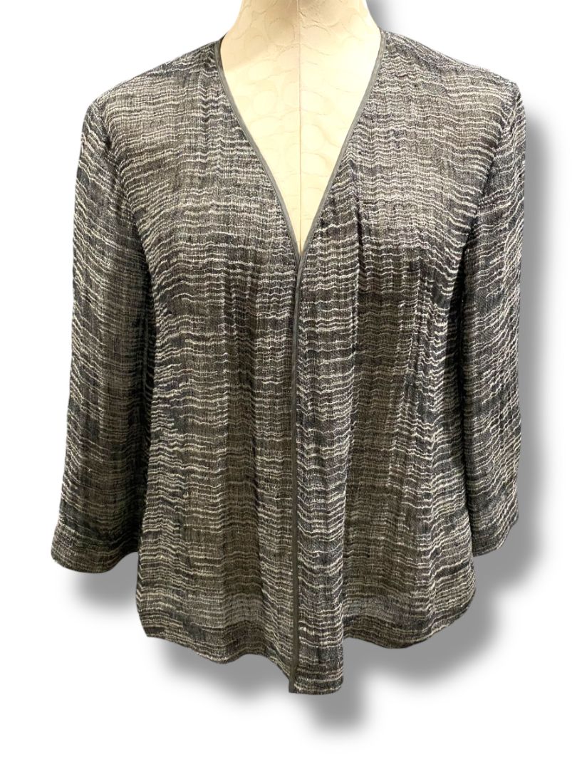Size XS Eileen Fisher Womens Linen Blend Open Jacket Lightweight Gray