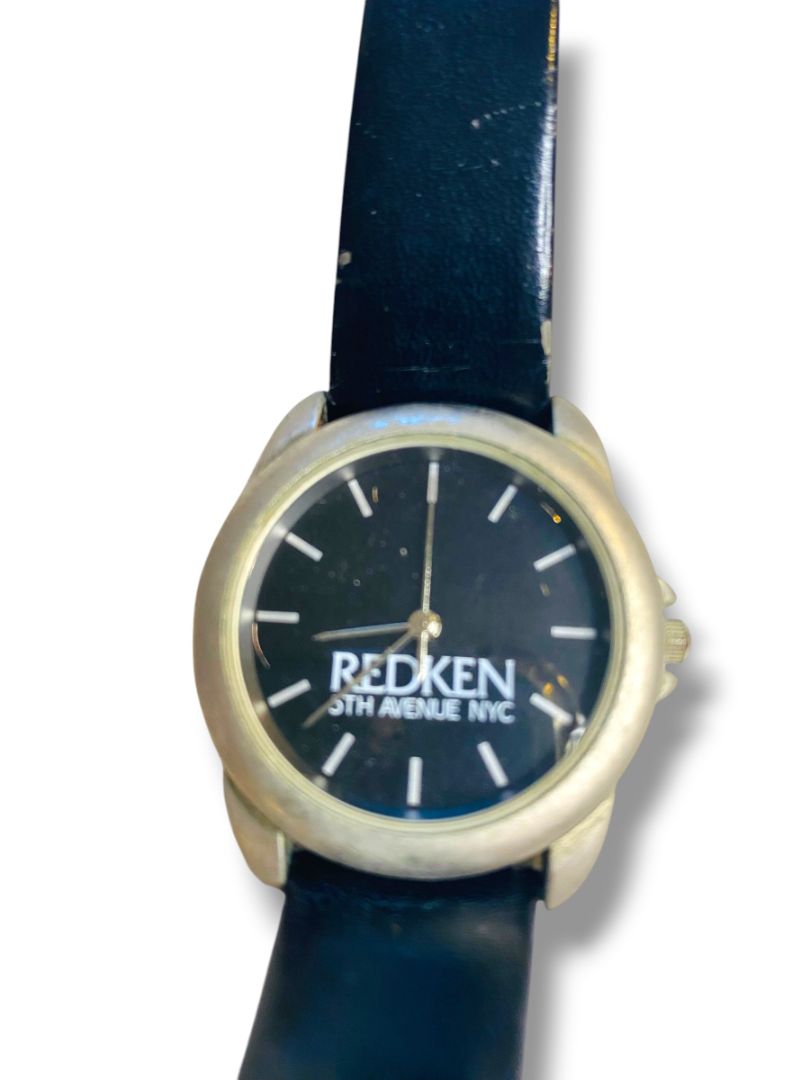 Vintage Redken Womens Promotional Advertising Wristwatch Slivertone Black Works