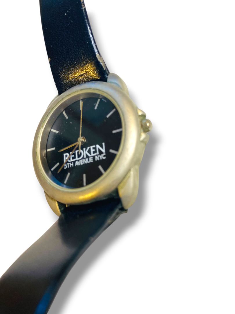 Vintage Redken Womens Promotional Advertising Wristwatch Slivertone Black Works
