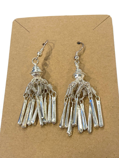 Bohemian Silvertone Dangle Tassel Pierced Earrings