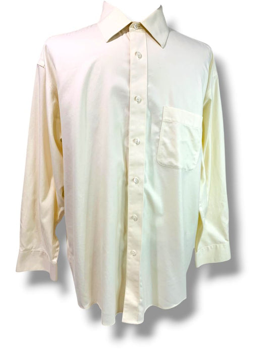 17 (32/33) Joseph & Feiss Mens Button Up Dress Shirt Beige Non-Iron 80's 2 Ply