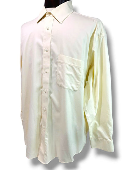 17 (32/33) Joseph & Feiss Mens Button Up Dress Shirt Beige Non-Iron 80's 2 Ply