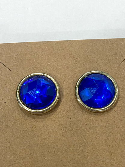 Royal Blue Faceted Goldtone Stud Pierced Earrings