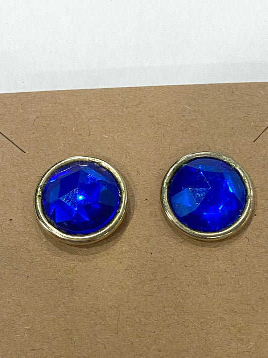 Royal Blue Faceted Goldtone Stud Pierced Earrings