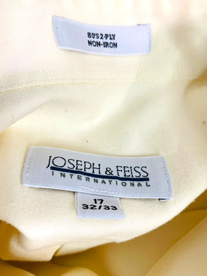17 (32/33) Joseph & Feiss Mens Button Up Dress Shirt Beige Non-Iron 80's 2 Ply
