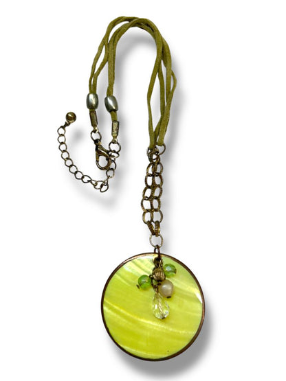 Lot of 2 Necklaces Green Shell Pendant 22" Brass Color Coral 17"