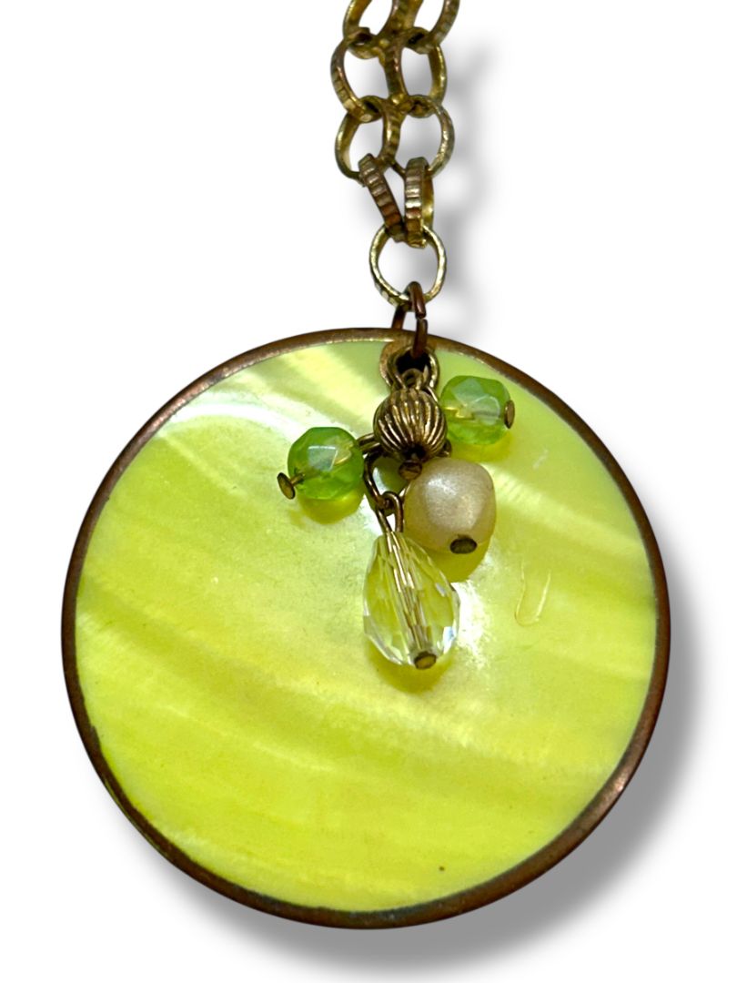 Lot of 2 Necklaces Green Shell Pendant 22" Brass Color Coral 17"