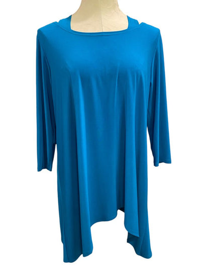 Large Clara Sun Woo Womens Teal Tunic Top Made in USA 3/4 Sleeve