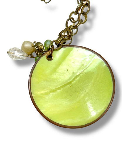 Lot of 2 Necklaces Green Shell Pendant 22" Brass Color Coral 17"