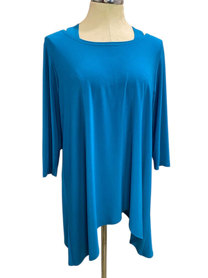 Large Clara Sun Woo Womens Teal Tunic Top Made in USA 3/4 Sleeve
