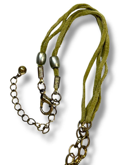 Lot of 2 Necklaces Green Shell Pendant 22" Brass Color Coral 17"