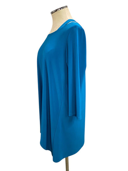 Large Clara Sun Woo Womens Teal Tunic Top Made in USA 3/4 Sleeve