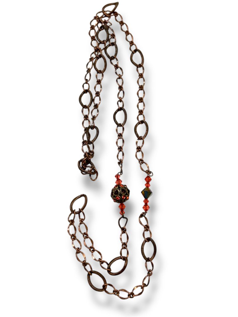 Lot of 2 Necklaces Green Shell Pendant 22" Brass Color Coral 17"