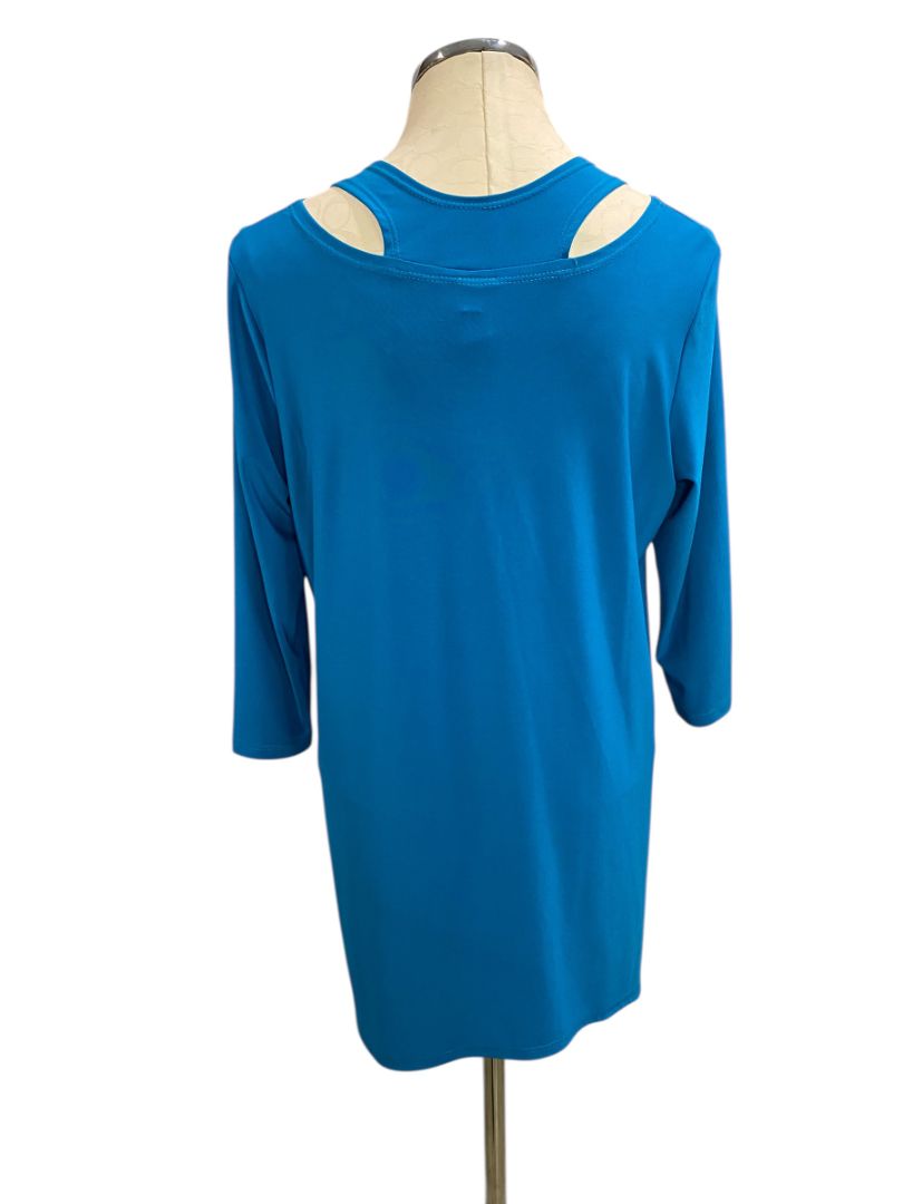 Large Clara Sun Woo Womens Teal Tunic Top Made in USA 3/4 Sleeve