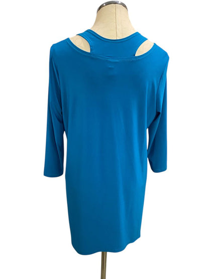 Large Clara Sun Woo Womens Teal Tunic Top Made in USA 3/4 Sleeve